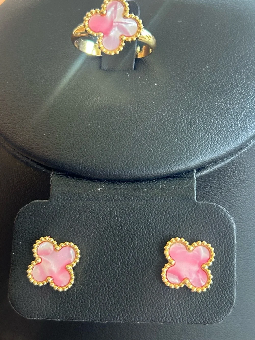 Pink Clover Gold-Tone Necklace, Earrings & Ring Set